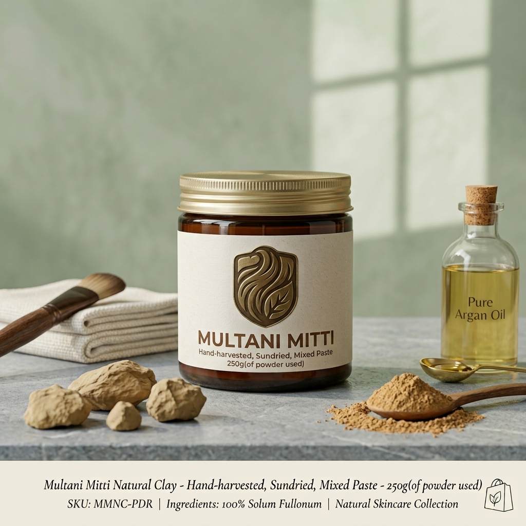 Multani Mitti natural clay mixed paste jar with face brush and argan oil